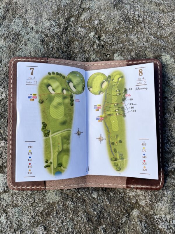 brown crazy horse golf scorecard holder inside yardage