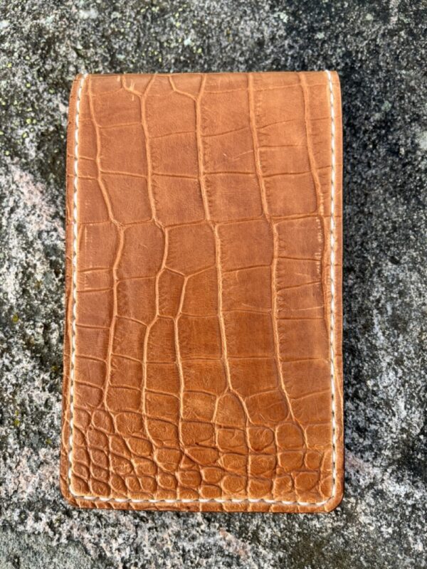 Cognac Crocodile Embossed Golf Yardage Book Cover with Croc Pockets -Genuine Leather - Image 2