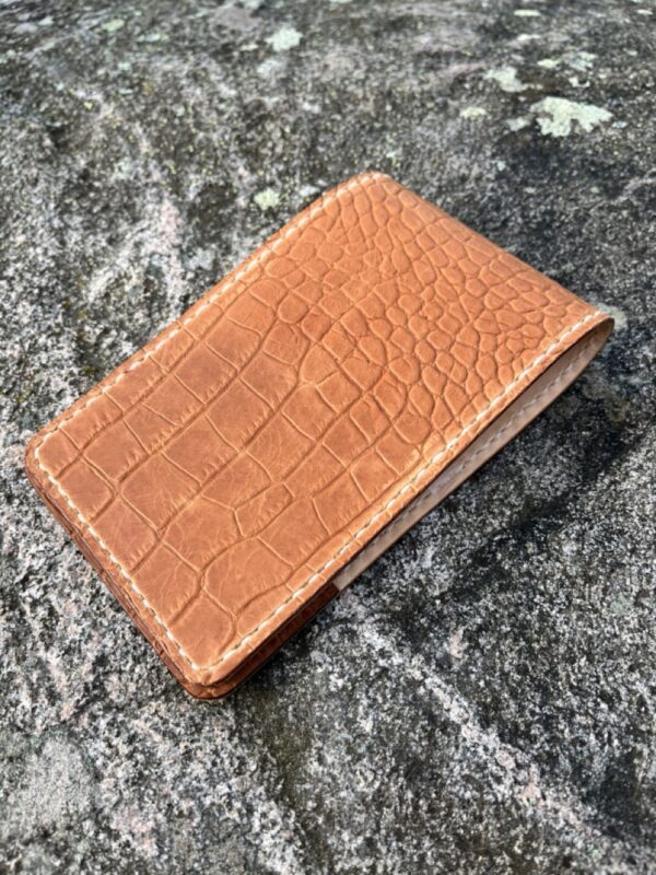 Cognac Crocodile Embossed Golf Yardage Book Cover with Croc Pockets -Genuine Leather - Image 3