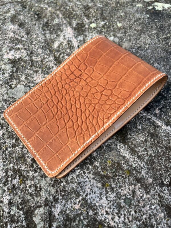 Cognac Crocodile Embossed Golf Yardage Book Cover with Natural Pockets -Genuine Leather - Image 3