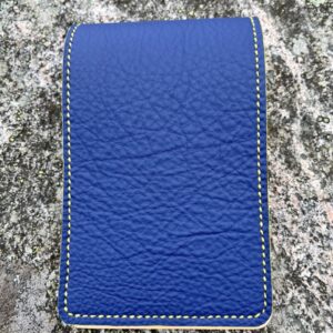 Navy blue golf yardage book cover in swedish and italian leather.