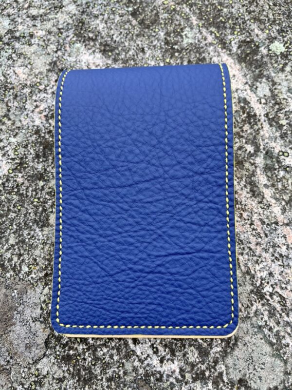 Navy blue golf yardage book cover in swedish and italian leather.